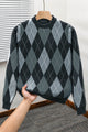 Vintage Argyle Pullover Imported Round Neck Rabbit Wool Men's Sweater