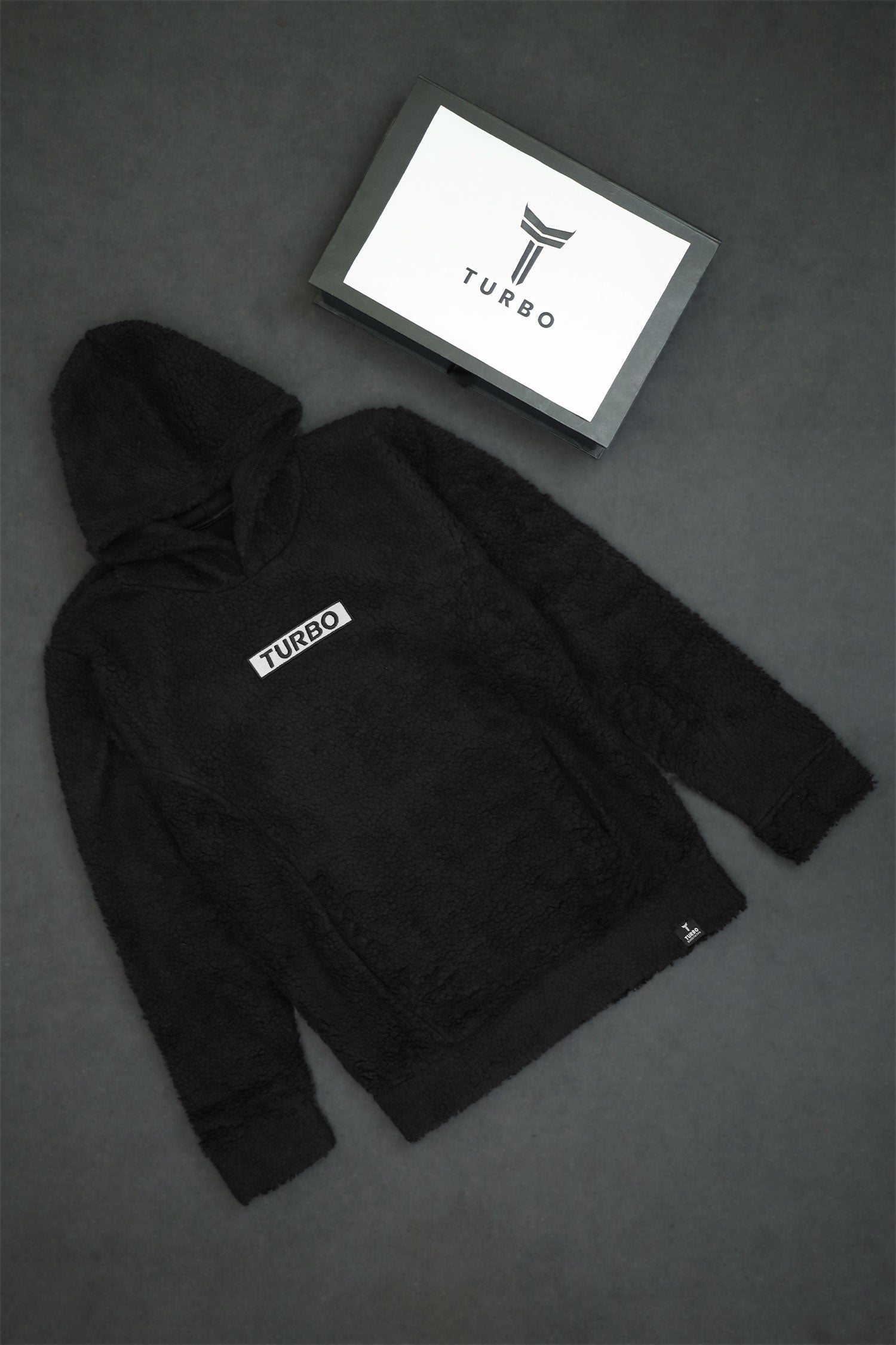 Turbo Cozy Imported Sherpa-Lined Hoodie In Black