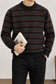 All-Over Fair Isle Stripe Imported Round Neck Rabbit Wool Men's Sweater In Black