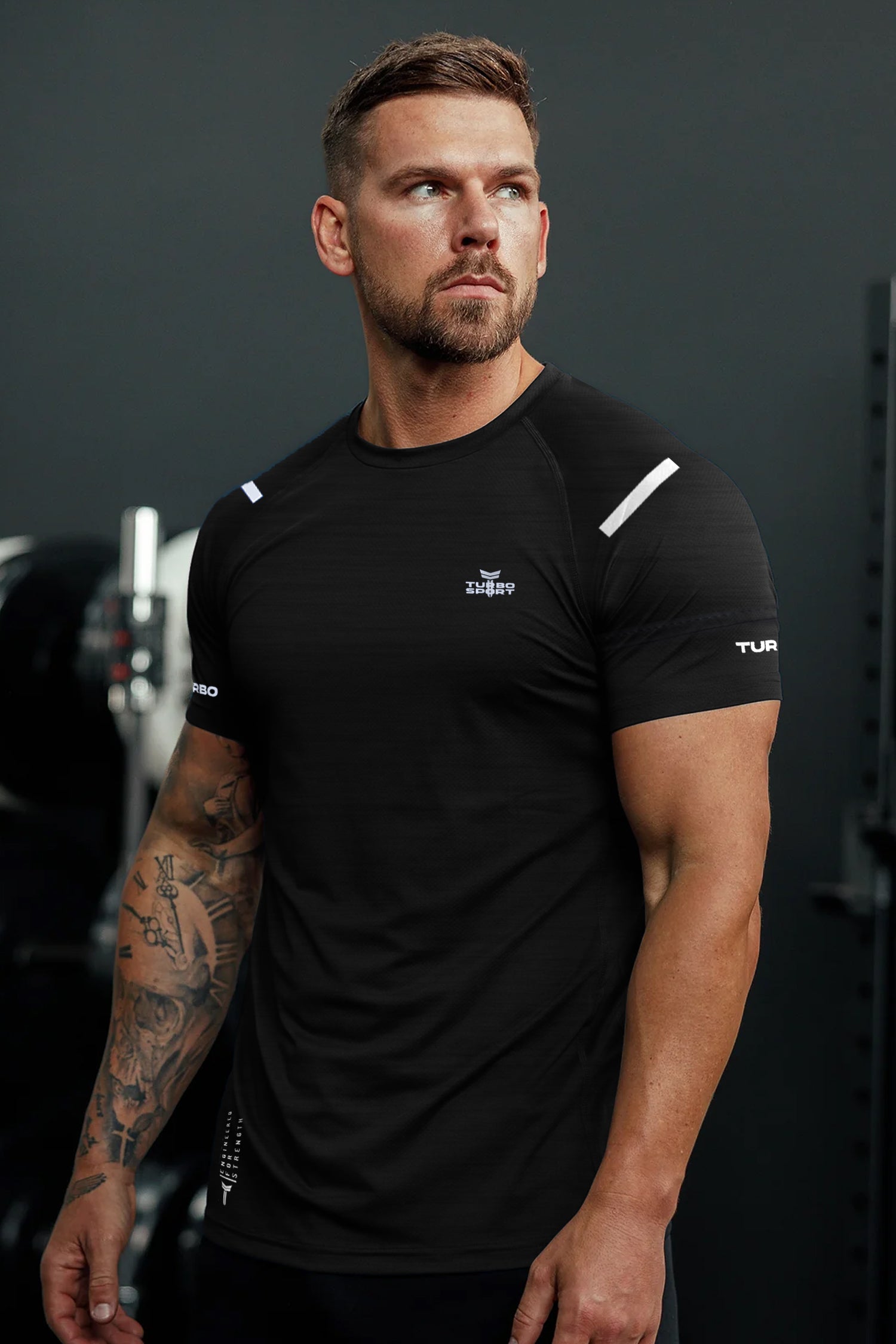 Turbo Sport Shoulder Striped Breathable Dry-Fit Tee