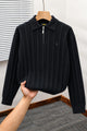 Turbo X Polo Ribbed Texture Quarter-Zip Imported Men's Jumper Sweater In Black