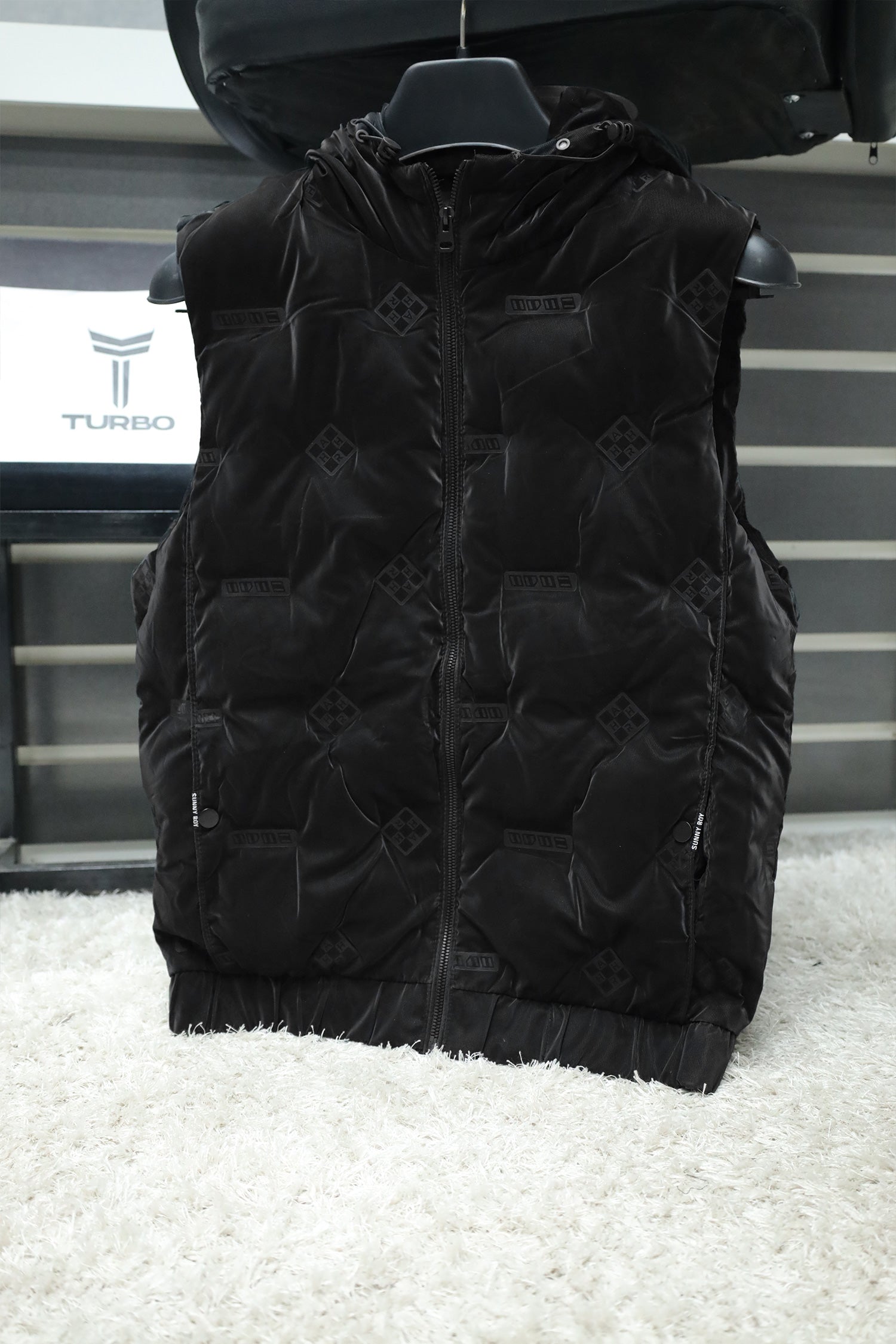 All Over Logo Imported Men's Gilet in Black