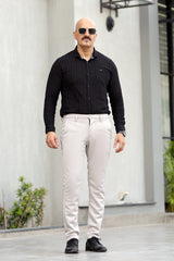 Turbo Self Stripe Motif Long Sleeve Cotton Casual Shirt In Black