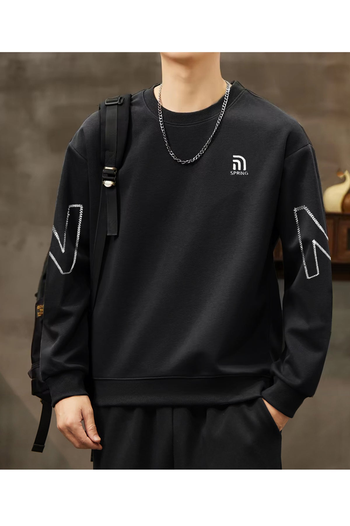 Embriodered Alphabet Round Neck Imported Men's Sweatshirt