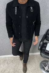 Buckle Collar Style Imported Men's Woolen Jacket In Black