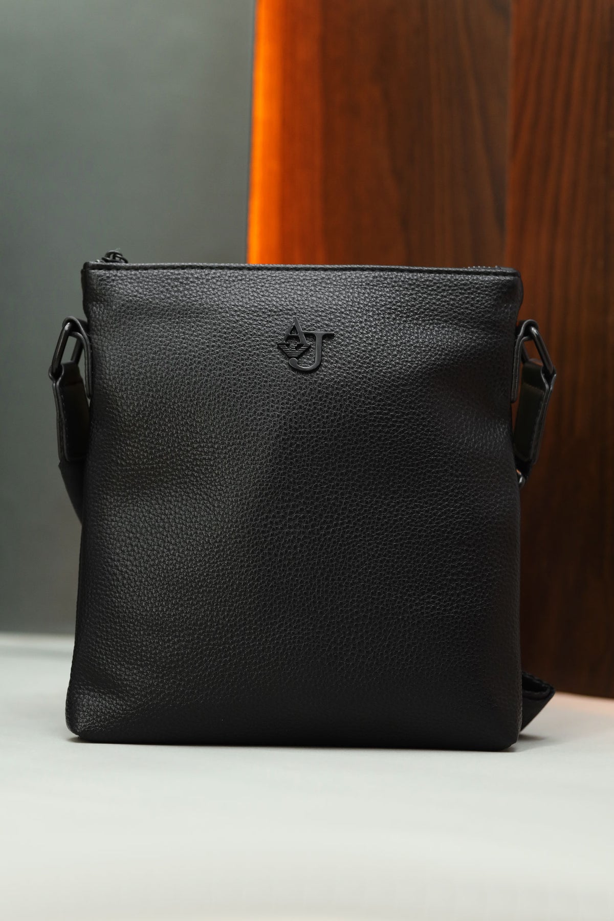 Armni Plain PU Leather Cross Body Bag in Black