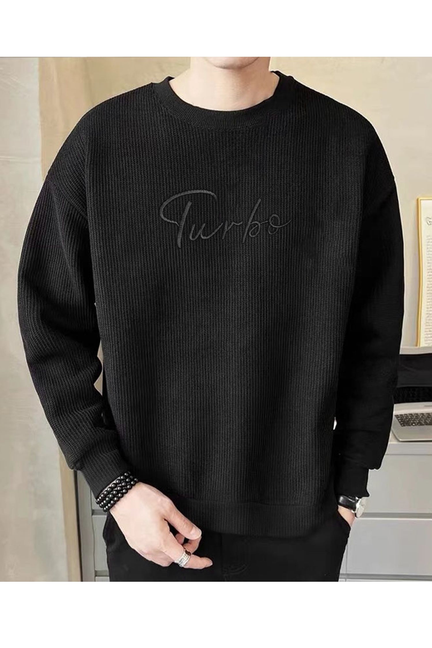 Turbo Signature Logo Round Neck Thermal Cotton Men's Sweatshirt