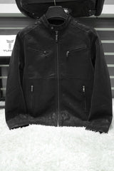 Self Shaded Men's Imported Suede Leather Jacket In Black