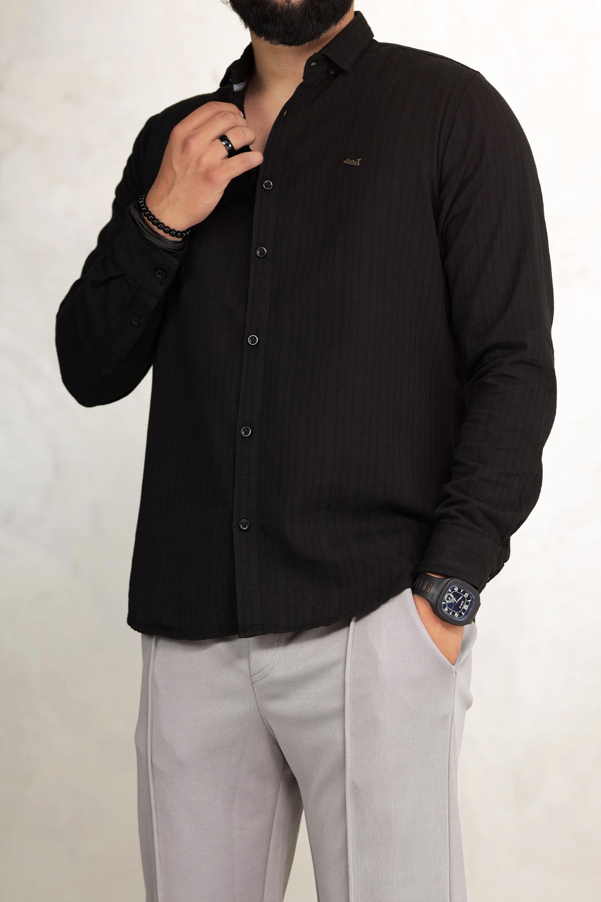 Turbo Billy Textured Knit Long Sleeve Cotton Casual Shirt