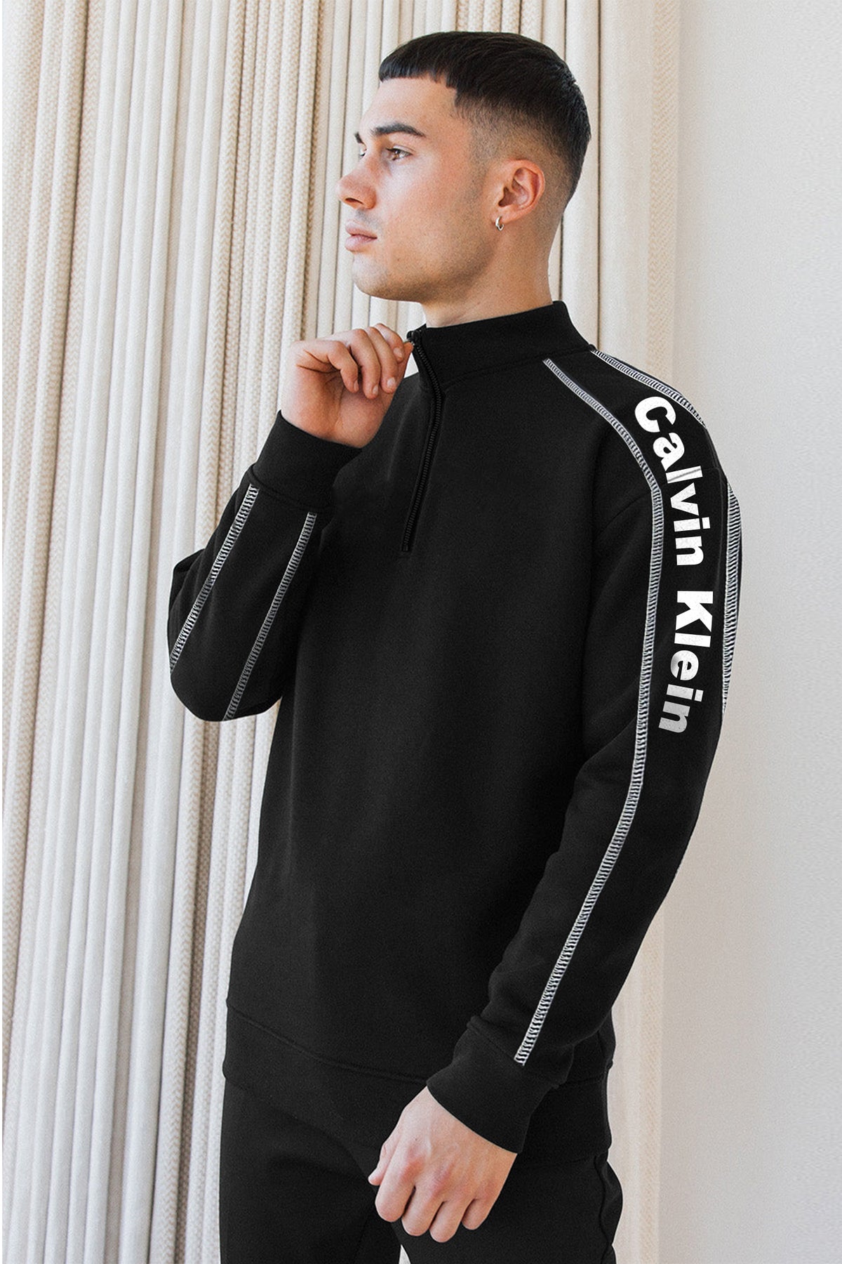 Clvn Klen Lined Chunky Half Zip Full Sleeves Men's Sweatshirt In Black