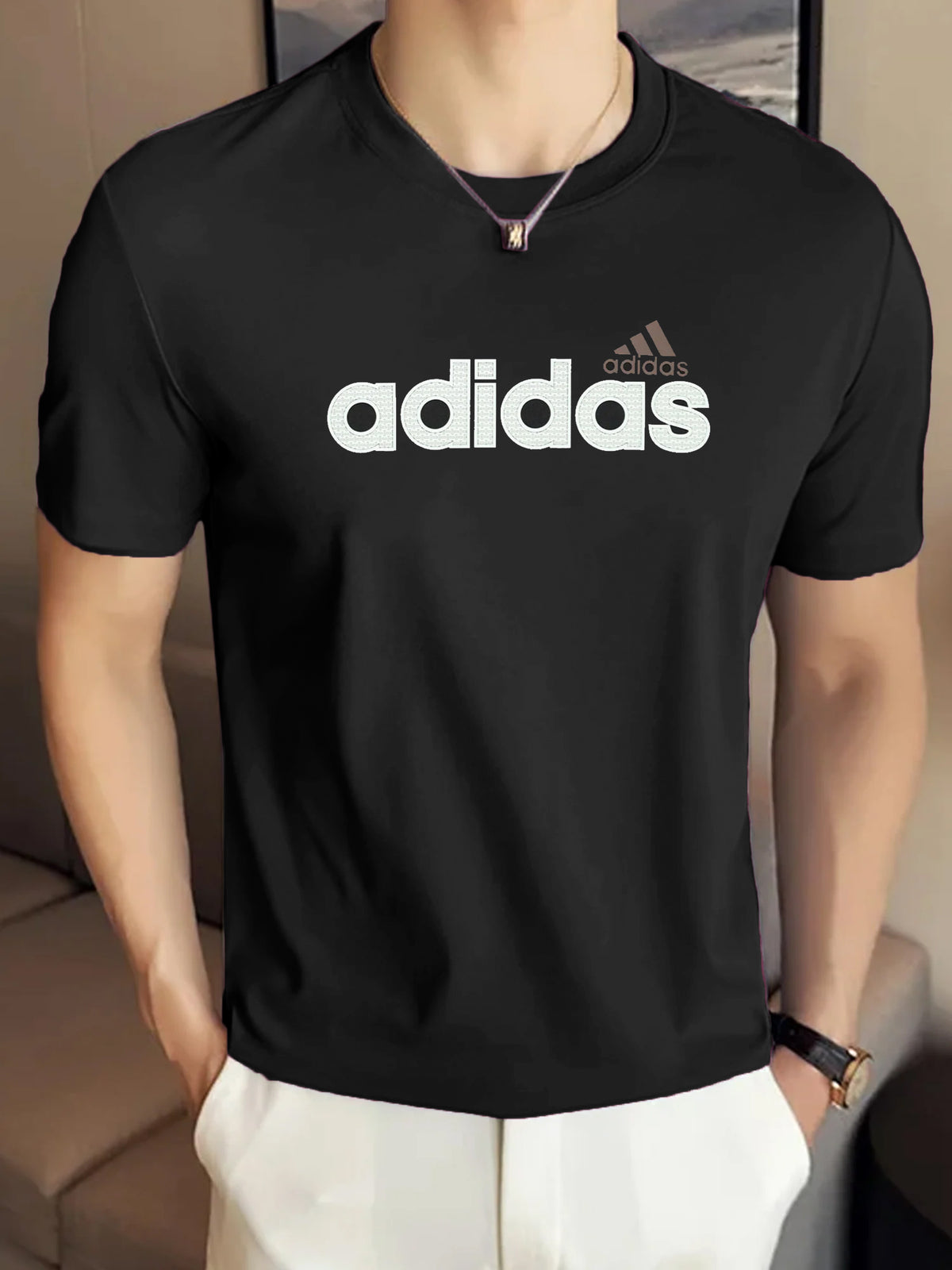 Adds Essentials Linear Imported Round Neck T-Shirt