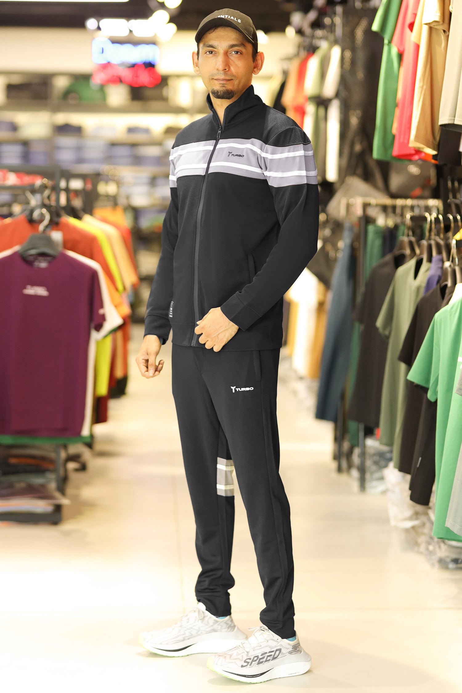 Turbo Color-Block Panel Standing Collar Zipper Tracksuit