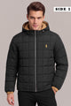 Polo Square-Pattern Dual Color Hooded Imported Puffer Jacket In Black