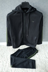 Turbo Hood Style Men Zipper Tracksuit In Black