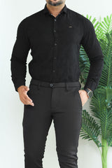 Turbo Vintage Patterend Long Sleeve Cotton Casual Shirt In Black