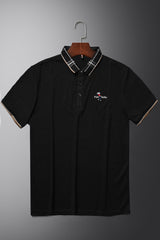 Turbo Polo Patterened Collar Men's Polo Shirt In Black