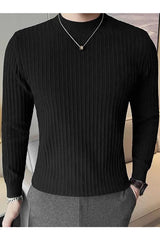 Comfortable Textured Lining Mock Neck Men's Sweatshirt In Black