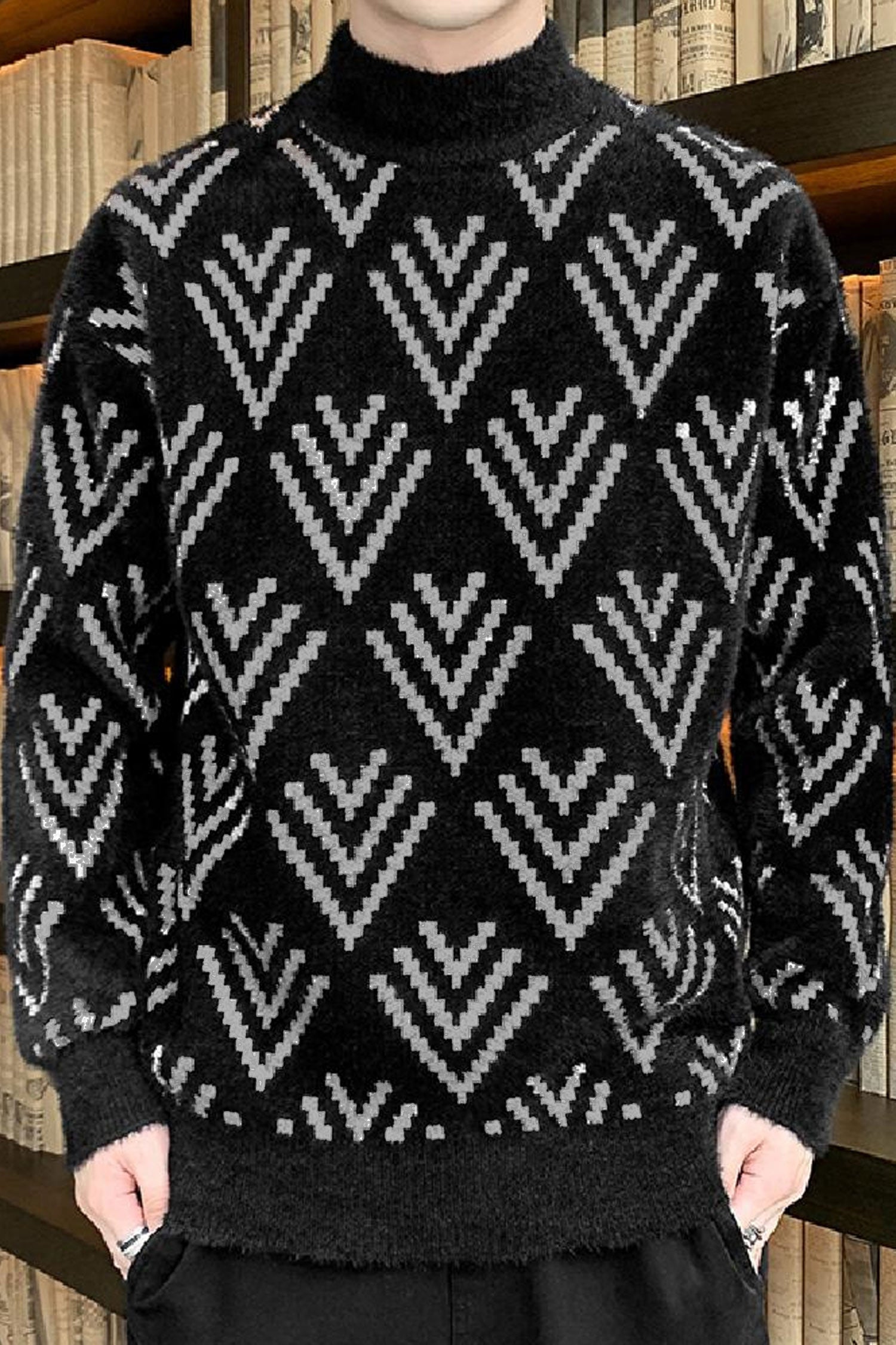 Turbo Plush Knitted Geomatric Pullover Imported Men's Sweater