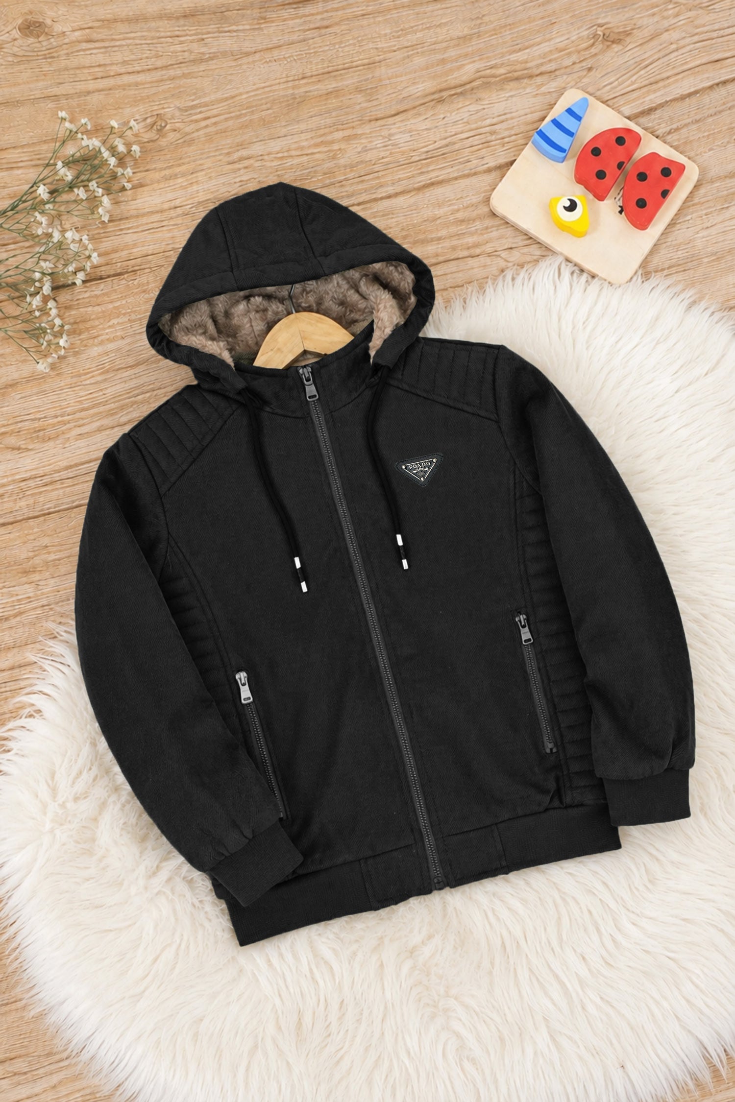 Essentials Hybrid Detachable Hood Imported Kid's Suede Jacket