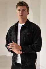 Slim Fit Front Pocket Style Denim Jacket in Black