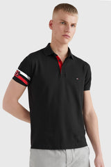 Tmy Hlfgr Monotype Flag Arm Men's Polo Shirt In Black
