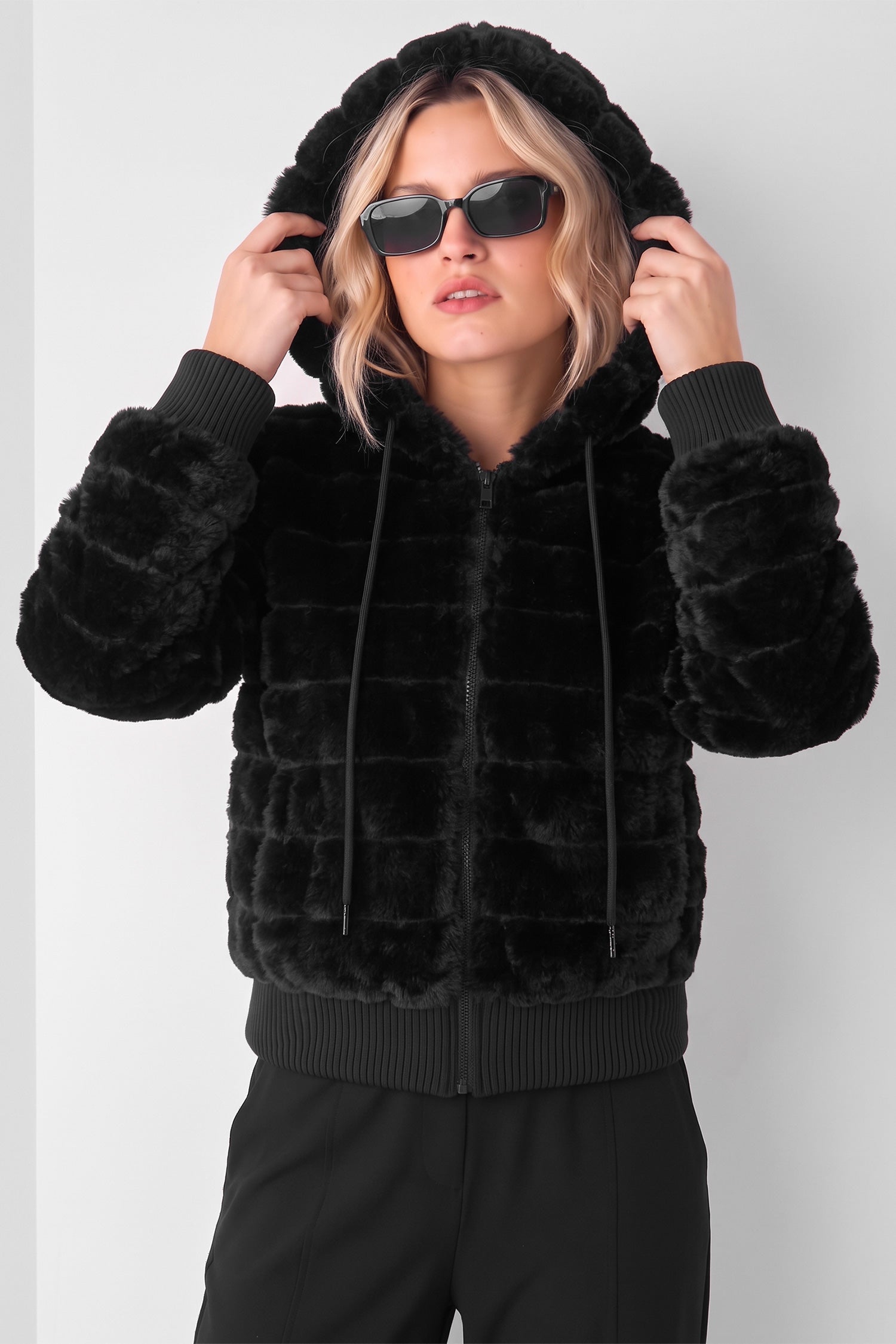 Women Furry Hooded Imported Fur Jacket