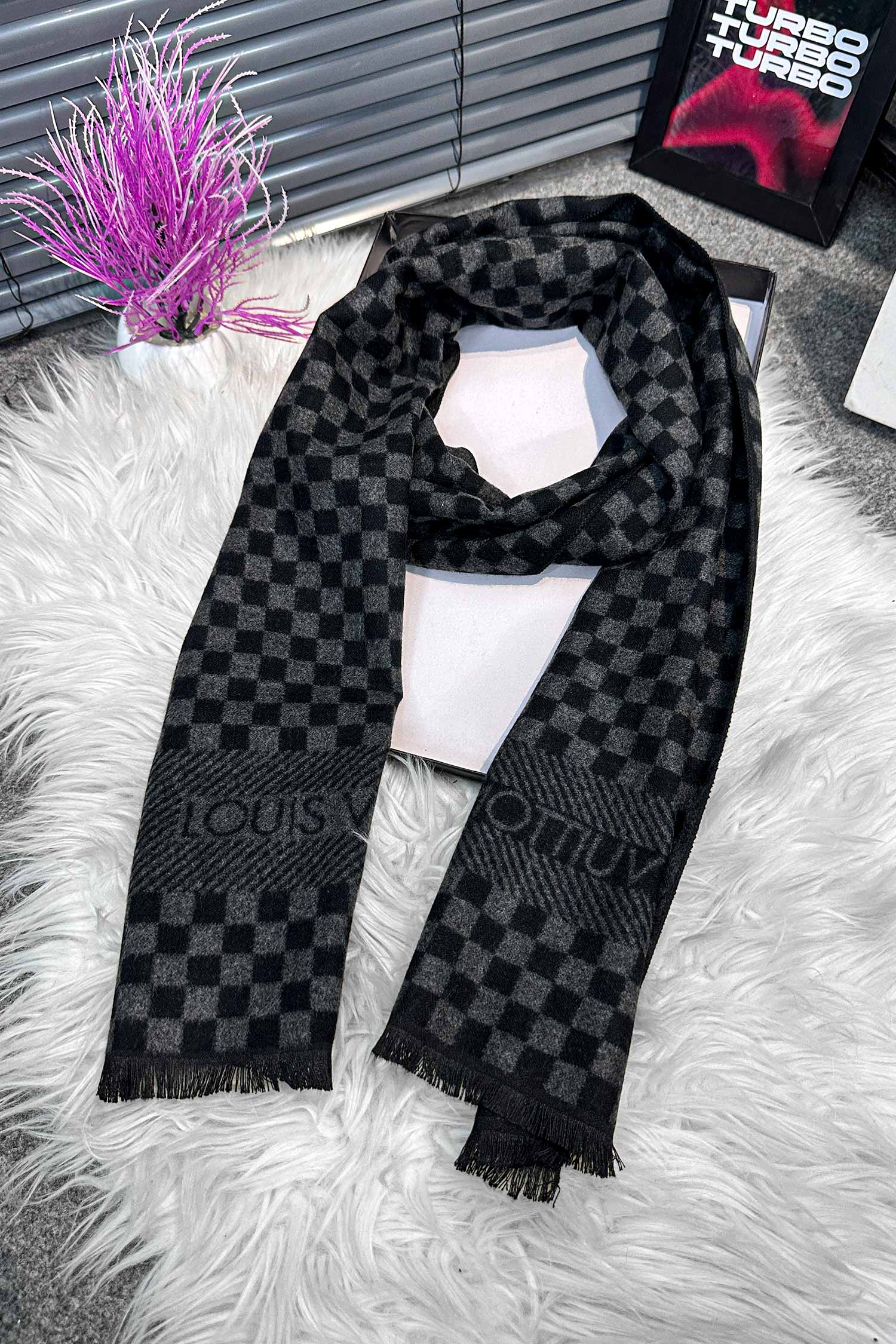 Luis Vten Petit Damier Pattern Imported Men's Wool Muffler