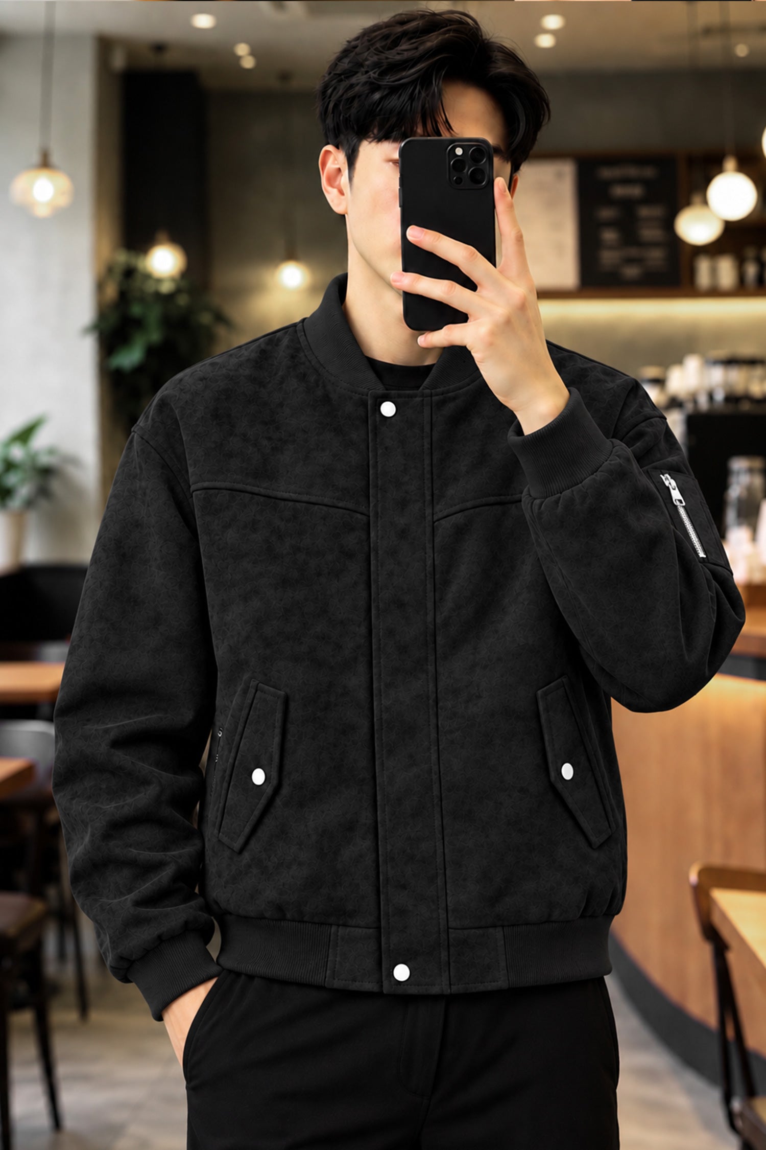 Turbo Minimal Multi-Pockets Imported Suede Leather Jacket In Black