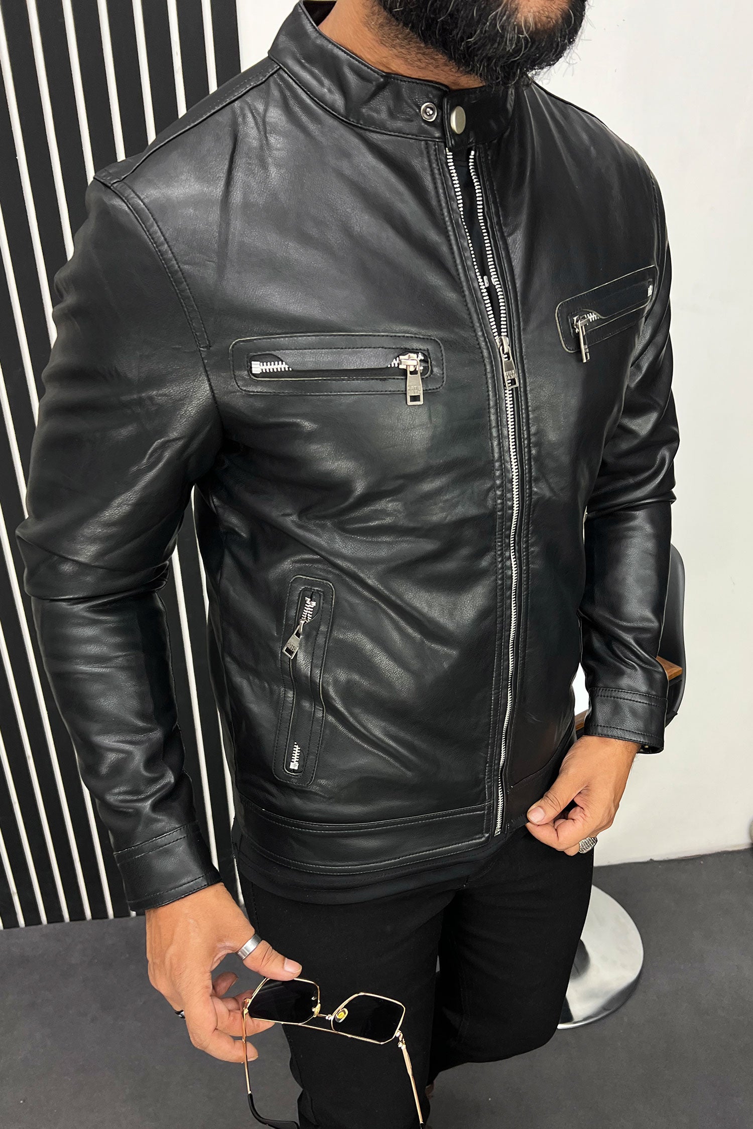 Zip Pocket Style Men's Imported Leather Jacket