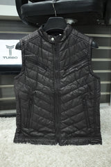 Winter Insulated PU Leather Imported Men's Gilet In Black