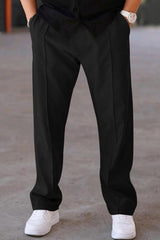Plain Stripe Line Loose Bottom Trouser In Black