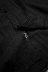 Turbo Self Stripe Motif Long Sleeve Cotton Casual Shirt In Black
