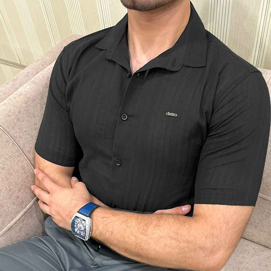 Turbo Textured Champ Casual Shirt In Black