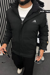 Adds 3 Stripe Double Sided Imported Puffer Jacket In Black