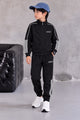 Adds Classic-Retro Lining Zipper Kid's Co-Ord Set In Black