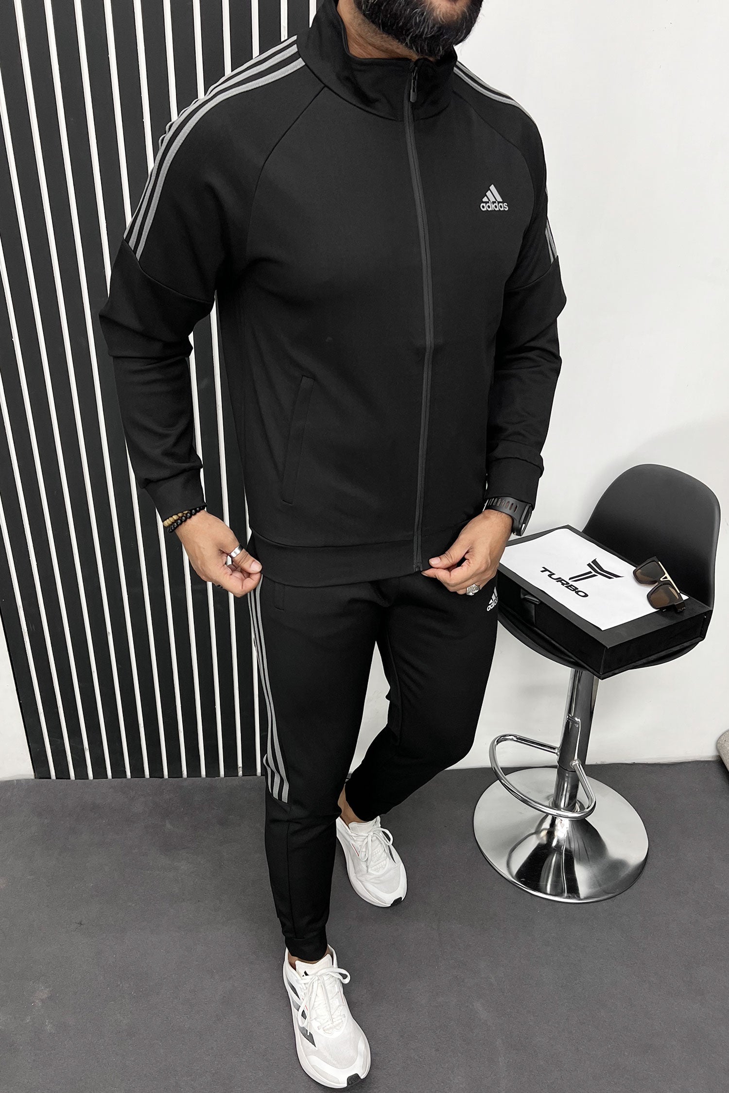 Adds 3 Stripes Sportswear Men Zipper Tracksuit