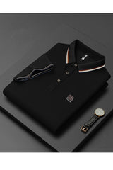 B Fashion Seamless Embroidered Men's Polo Shirt In Black