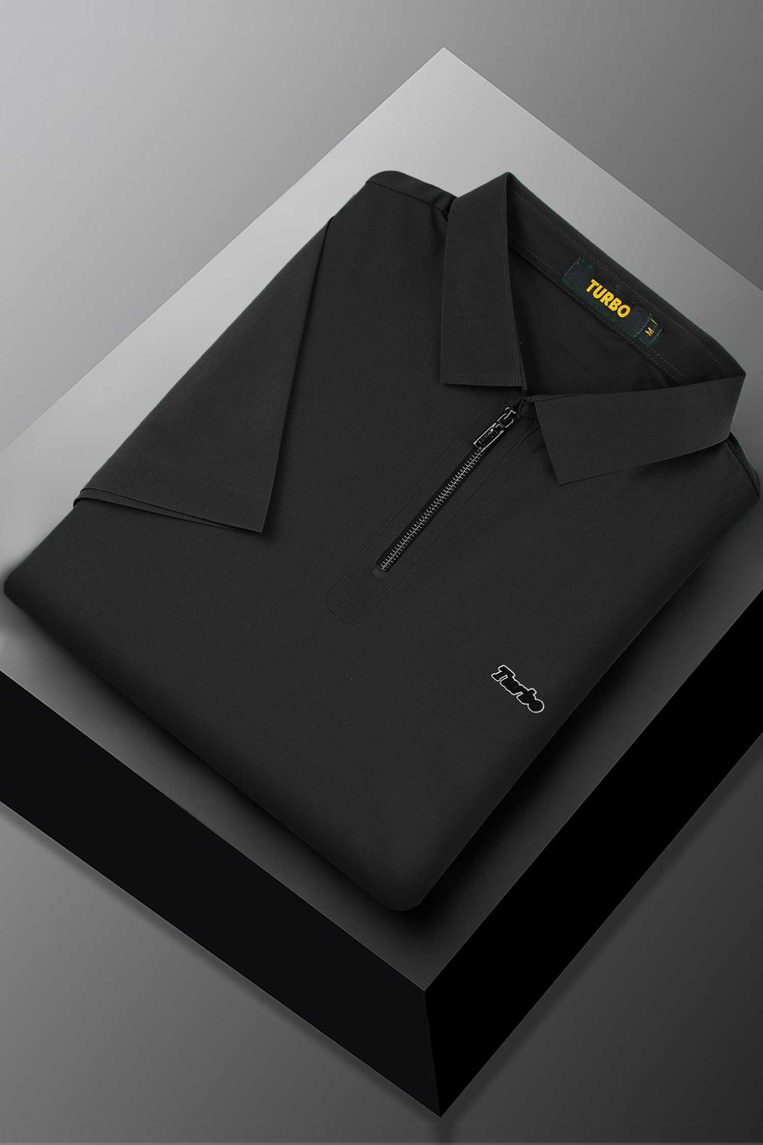 Turbo Signature Script Zip-Placket Men's Polo Shirt