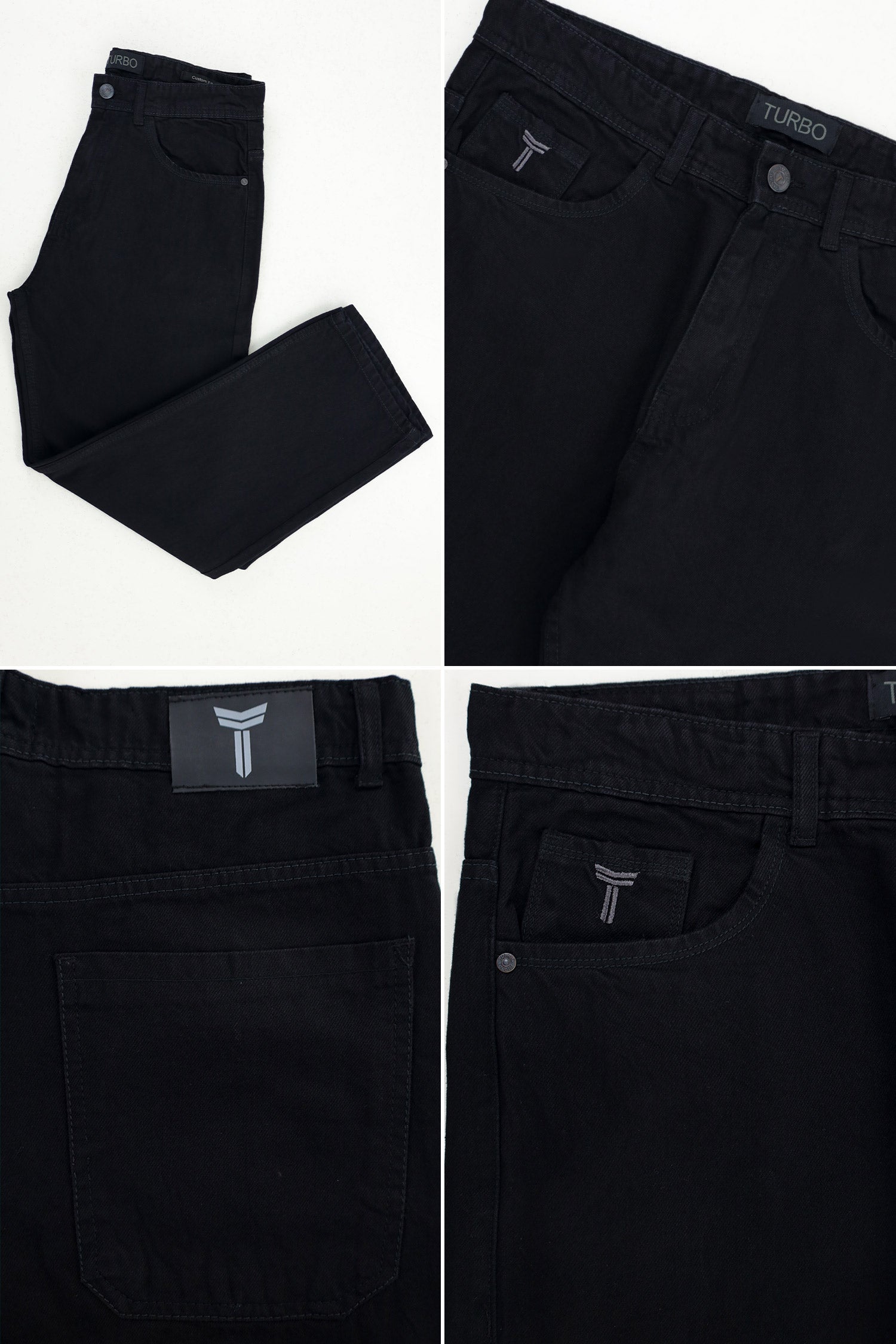 Turbo Men's Wide Leg Baggy Jeans In Black