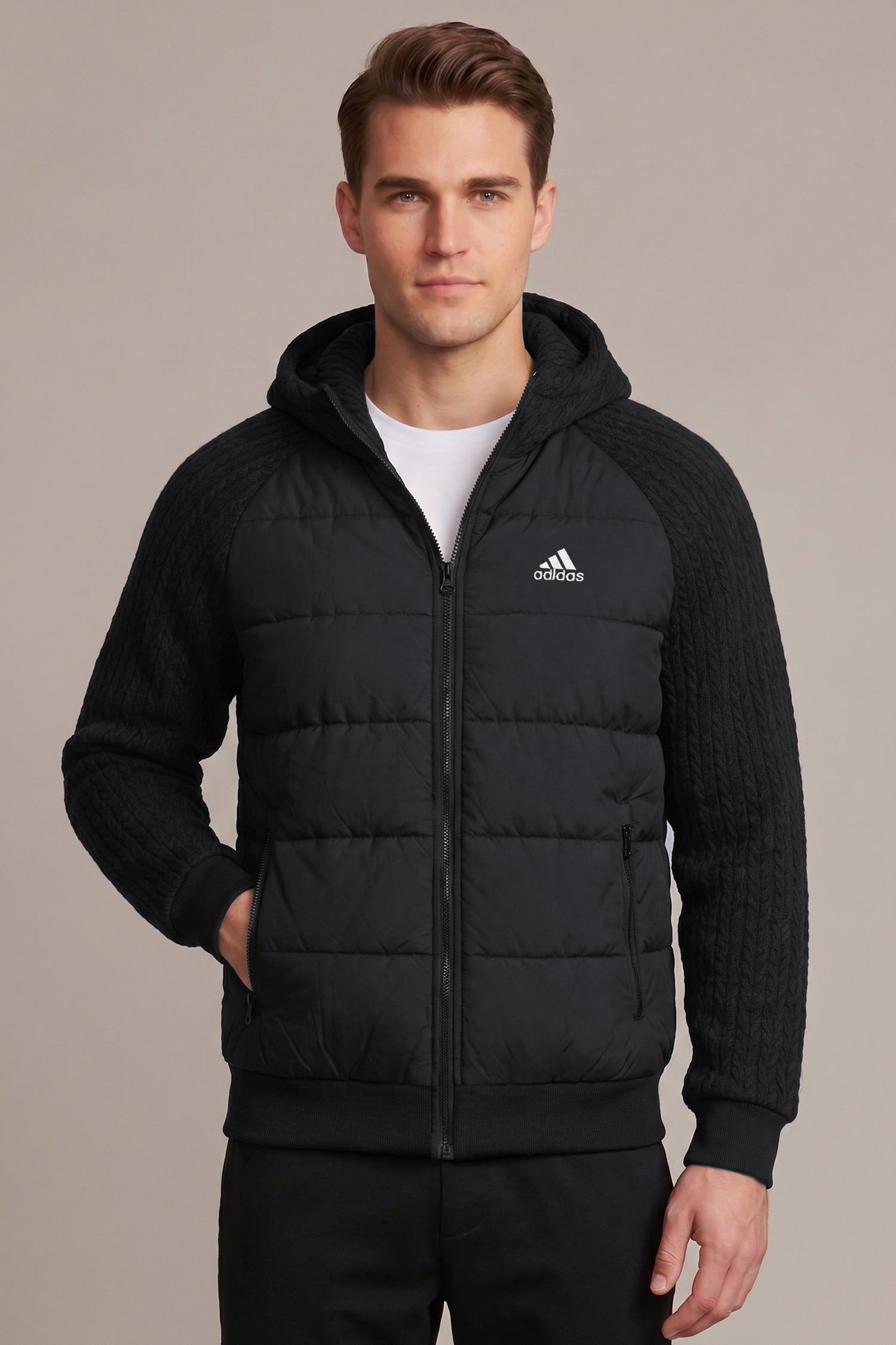Adds Essentials Hybrid Hooded Imported Puffer Jacket In Black
