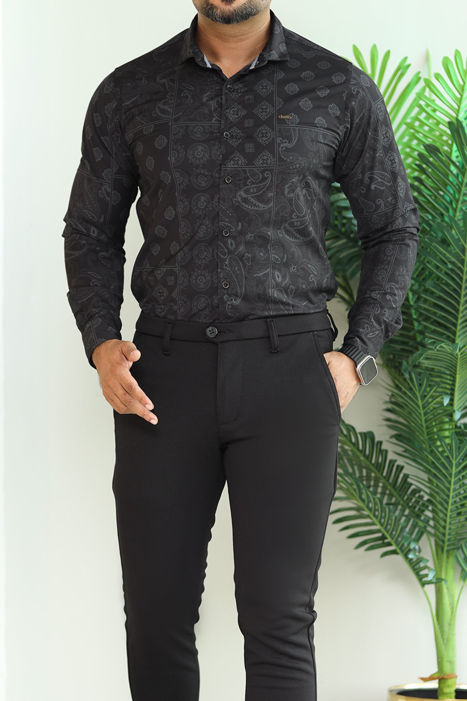 Turbo Splash Printed Long Sleeve Cotton Casual Shirt In Black