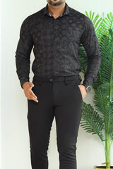 Turbo Splash Printed Long Sleeve Cotton Casual Shirt In Black