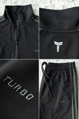 Turbo Stripe Style Men Zipper Tracksuit In Black