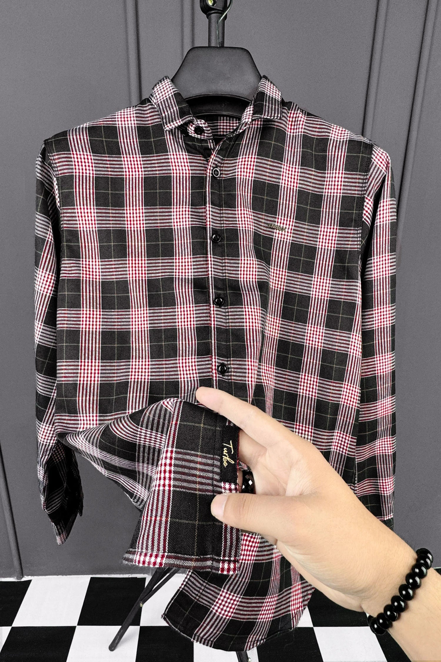 Turbo Plaid Pattern Creation Long Sleeve Cotton Casual Shirt