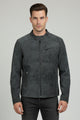 Snap-Button Closure Suede Leather Jacket In Black