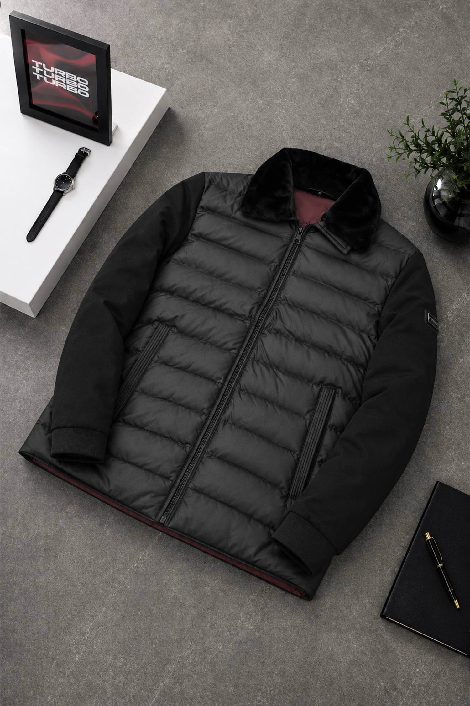 Men's Quilted Bomber Imported Pu Puffer Jacket In Black