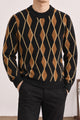 Diamond-Cut Pattern Imported Round Neck Rabbit Wool Men's Sweater In Black