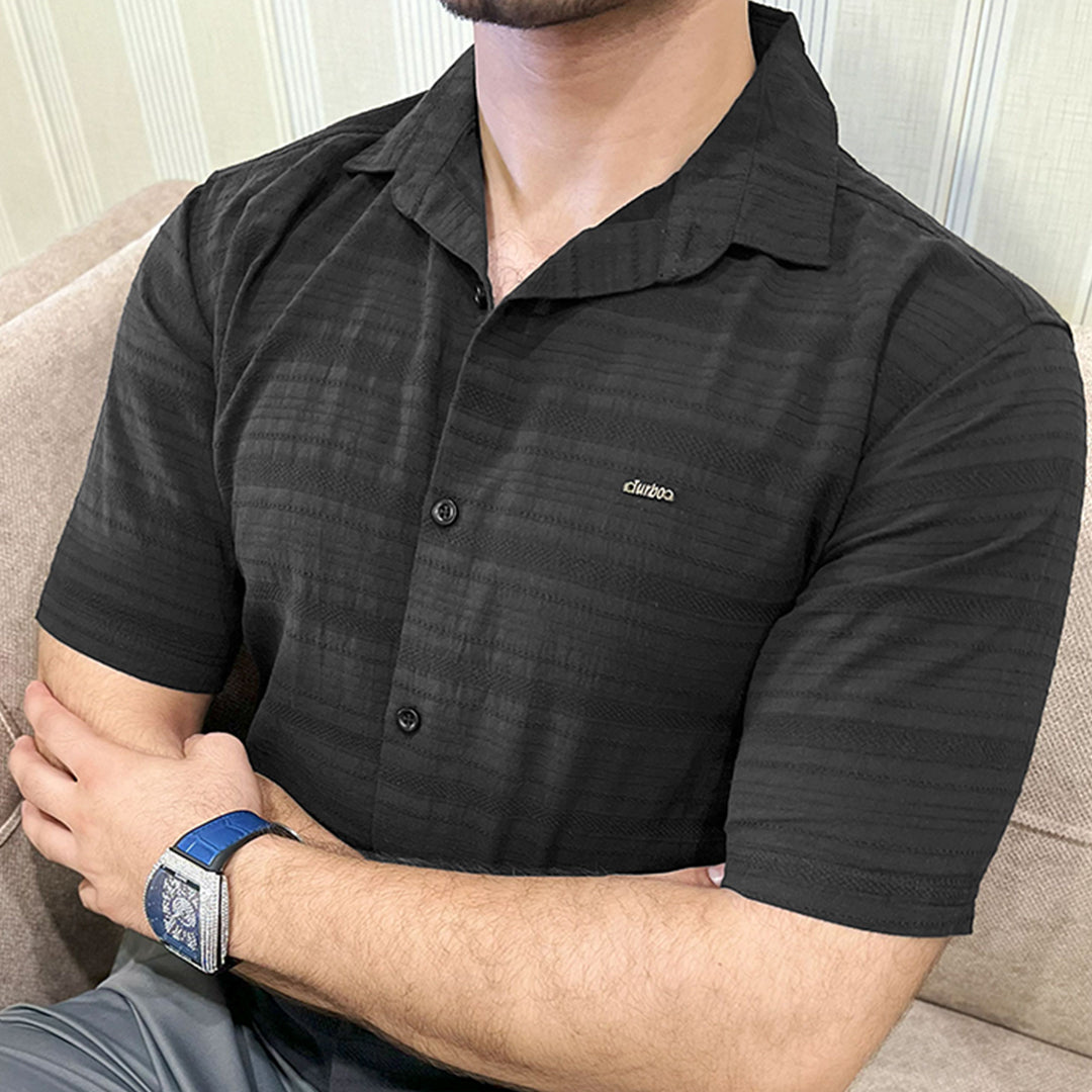 Turbo Knit Craft Crochet Casual Shirt In Black