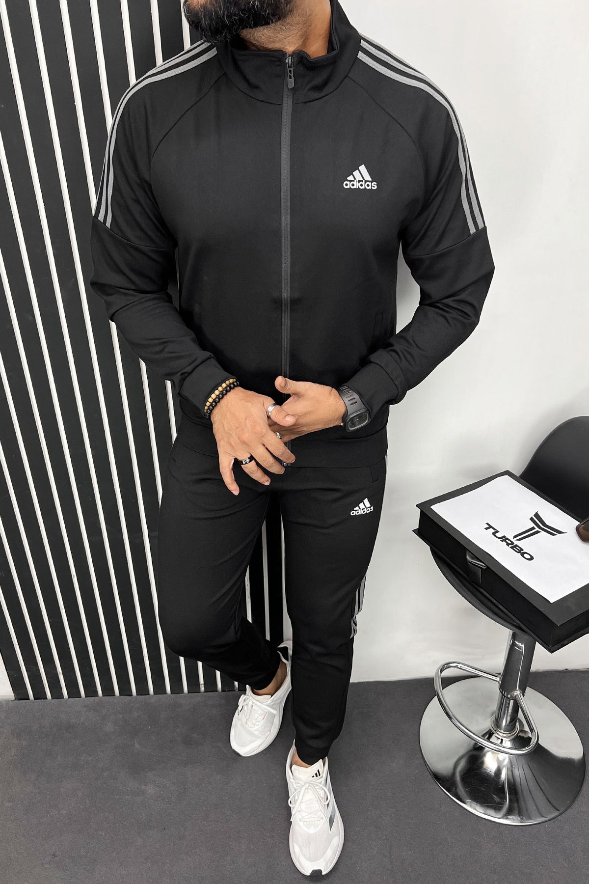 Adds 3 Stripes Sportswear Men Zipper Tracksuit