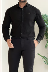 Turbo Self Lining Long Sleeve Cotton Casual Shirt In Black